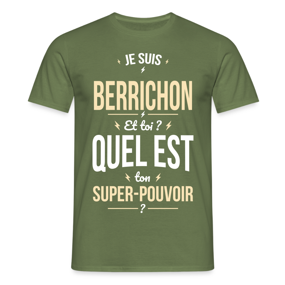 T-shirt Homme - Je suis Berrichon - Super-pouvoir - vert militaire