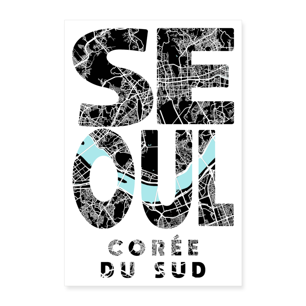 Poster Séoul - Plan Séoul - 60 x 90 cm - blanc