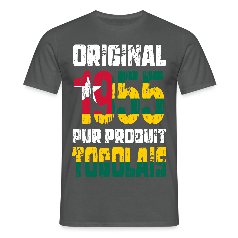 T-shirt Homme - Anniversaire 70 Ans - Original 1955 - Pur produit Togolais - charbon