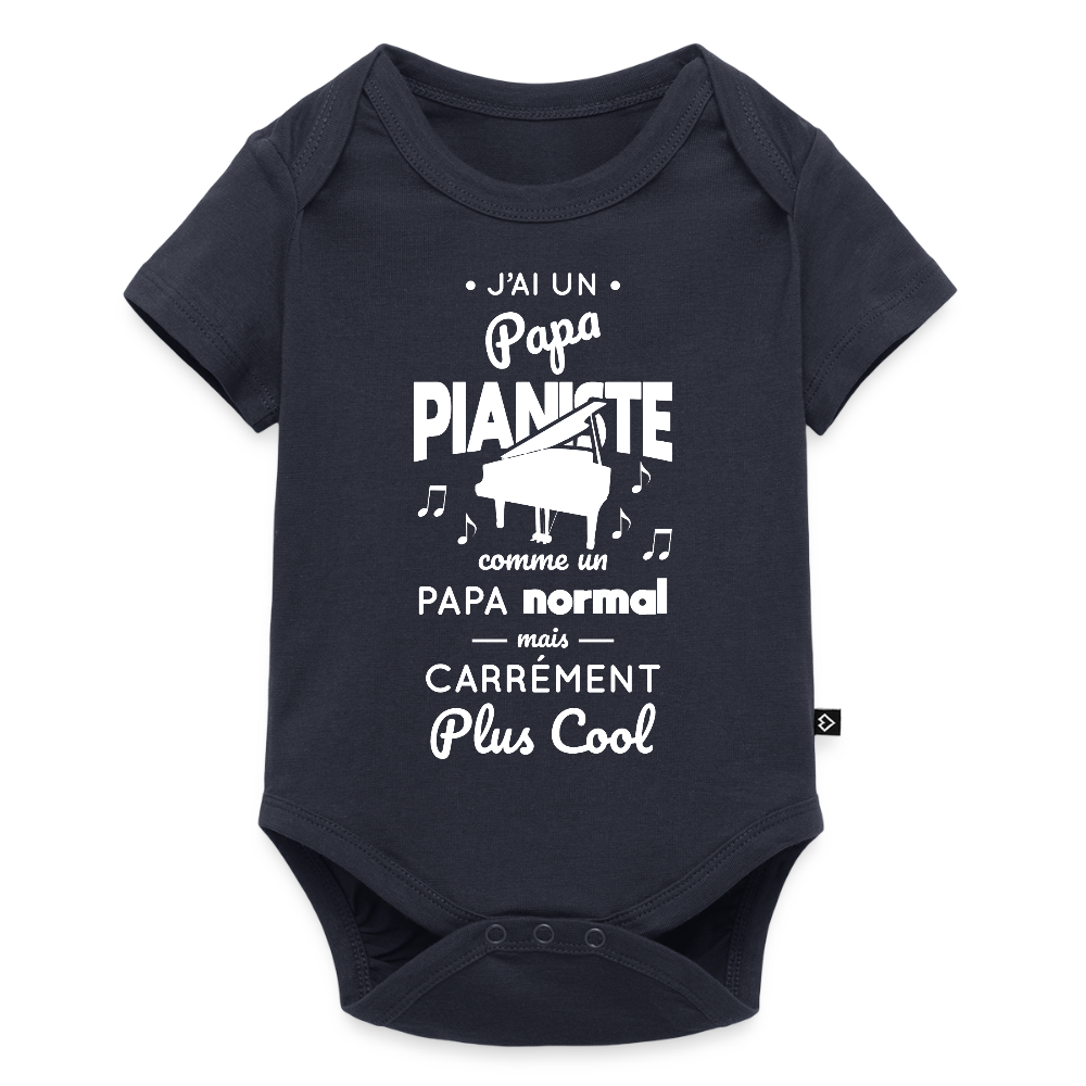 Body Bébé bio manches courtes - J'ai un papa pianiste - bleu marine