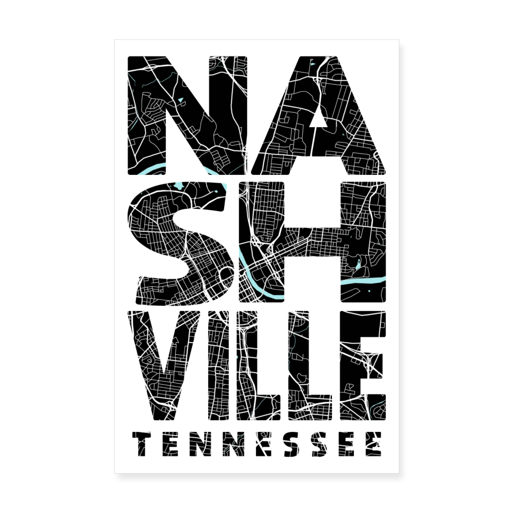 Poster Nashville - Plan Nashville - 20 x 30 cm - blanc