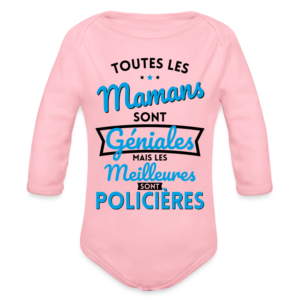 Body Bébé bio manches longues - Mamans géniales - Les meilleures sont policières - rose clair
