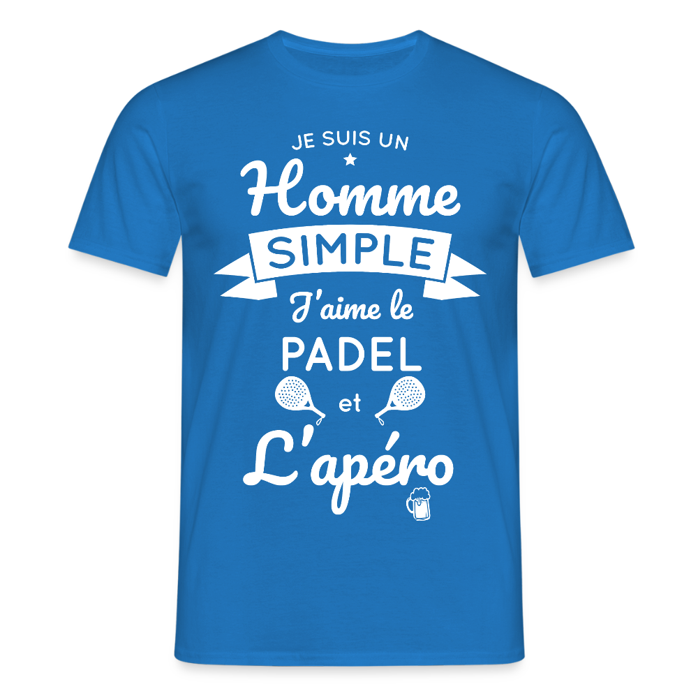 T-shirt Homme - Je Suis un Homme Simple j'aime le Padel et L'apéro - bleu royal