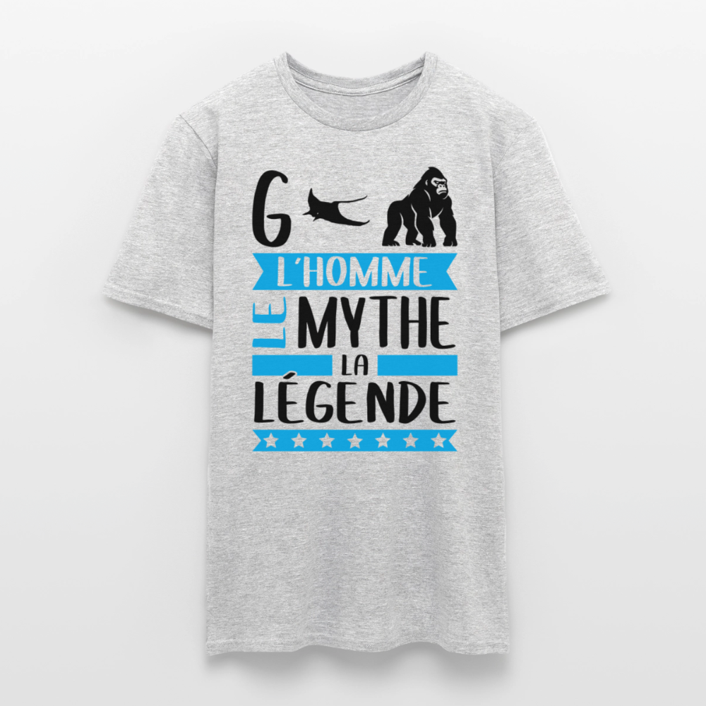 T-shirt homme coloris clair Grégory en rébus – L’homme, le mythe, la légende - gris chiné