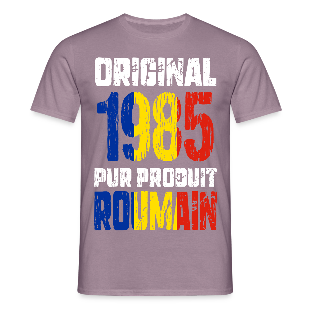T-shirt Homme - Anniversaire 40 Ans - Original 1985 - Pur produit Roumain - mauve gris
