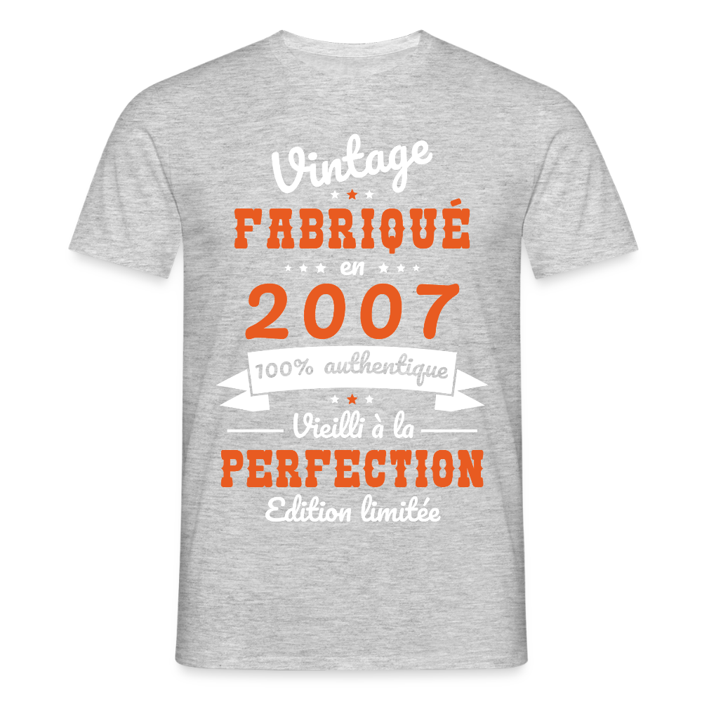 T-shirt Homme - Anniversaire 18 Ans - Vintage fabriqué en 2007 - gris chiné