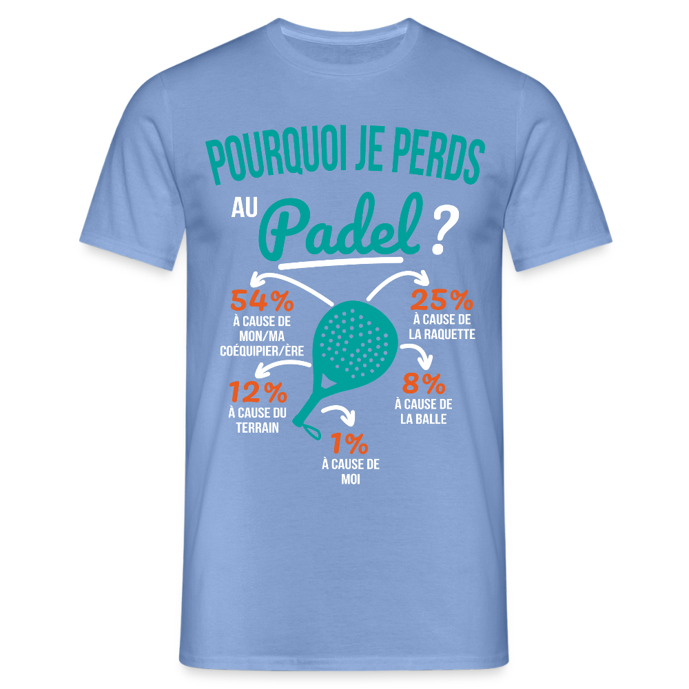 T-shirt Homme - Pourquoi Je Perds Au Padel - carolina blue