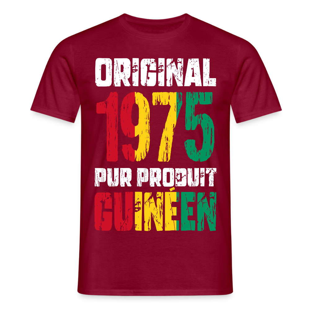T-shirt Homme - Anniversaire 50 Ans - Original 1975 - Pur produit Guinéen - rouge brique