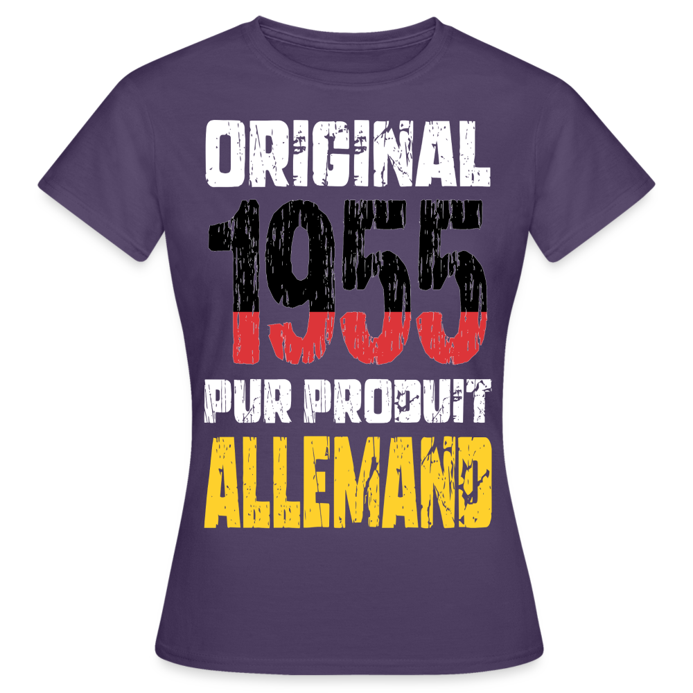T-shirt Femme - Anniversaire 70 Ans - Original 1955 - Pur produit Allemand - violet foncé