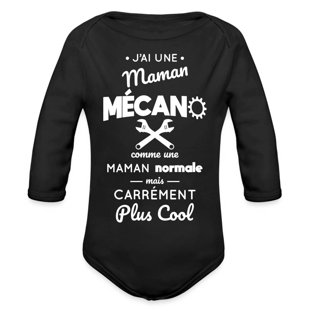 Body Bébé bio manches longues - J'ai une maman mécano - noir