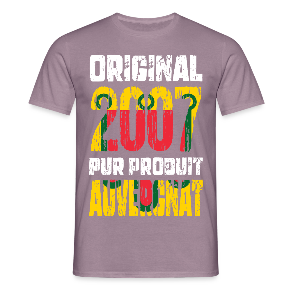 T-shirt Homme - Anniversaire 18 Ans - Original 2007 - Pur produit Auvergnat - mauve gris