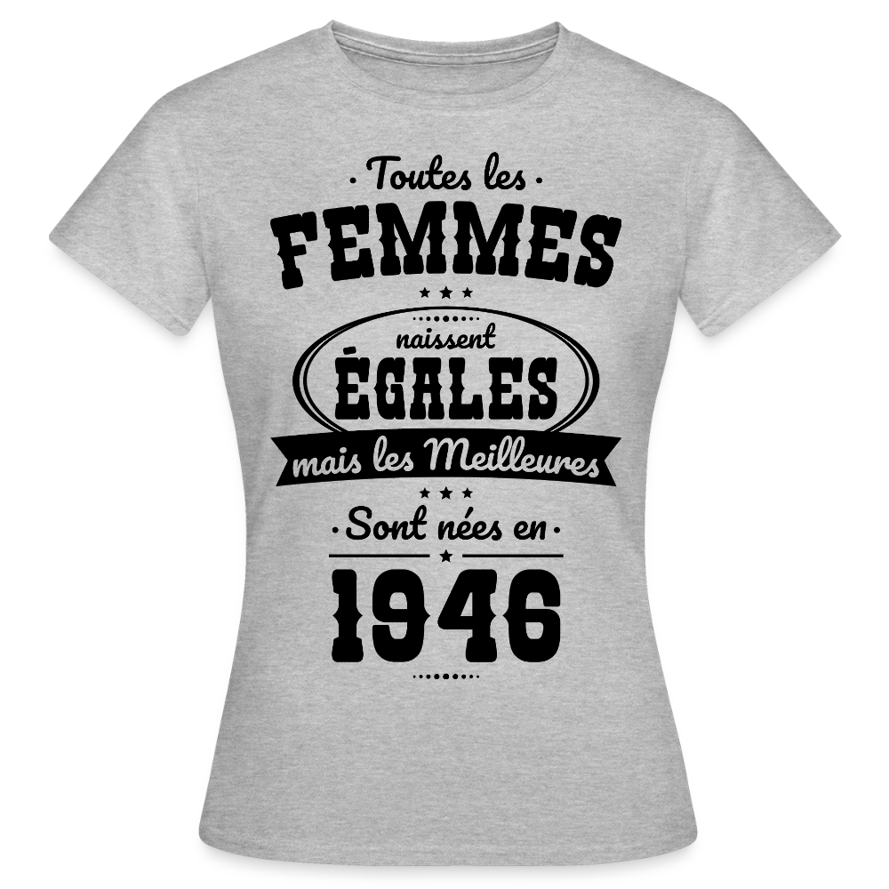 T-shirt anniversaire femme 80 ans coloris clair – Les meilleures sont nées en 1946 - gris chiné