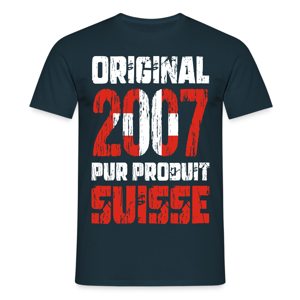 T-shirt Homme - Anniversaire 18 Ans - Original 2007 - Pur produit Suisse - marine