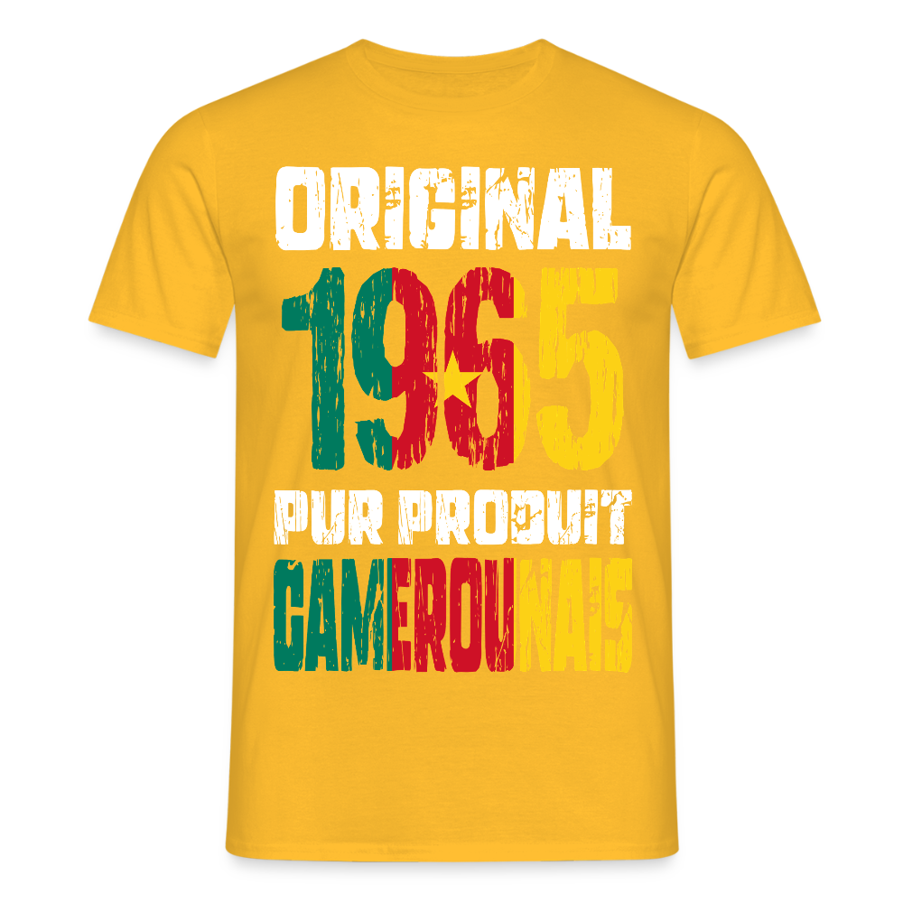 T-shirt Homme - Anniversaire 60 Ans - Original 1965 - Pur produit Camerounais - jaune