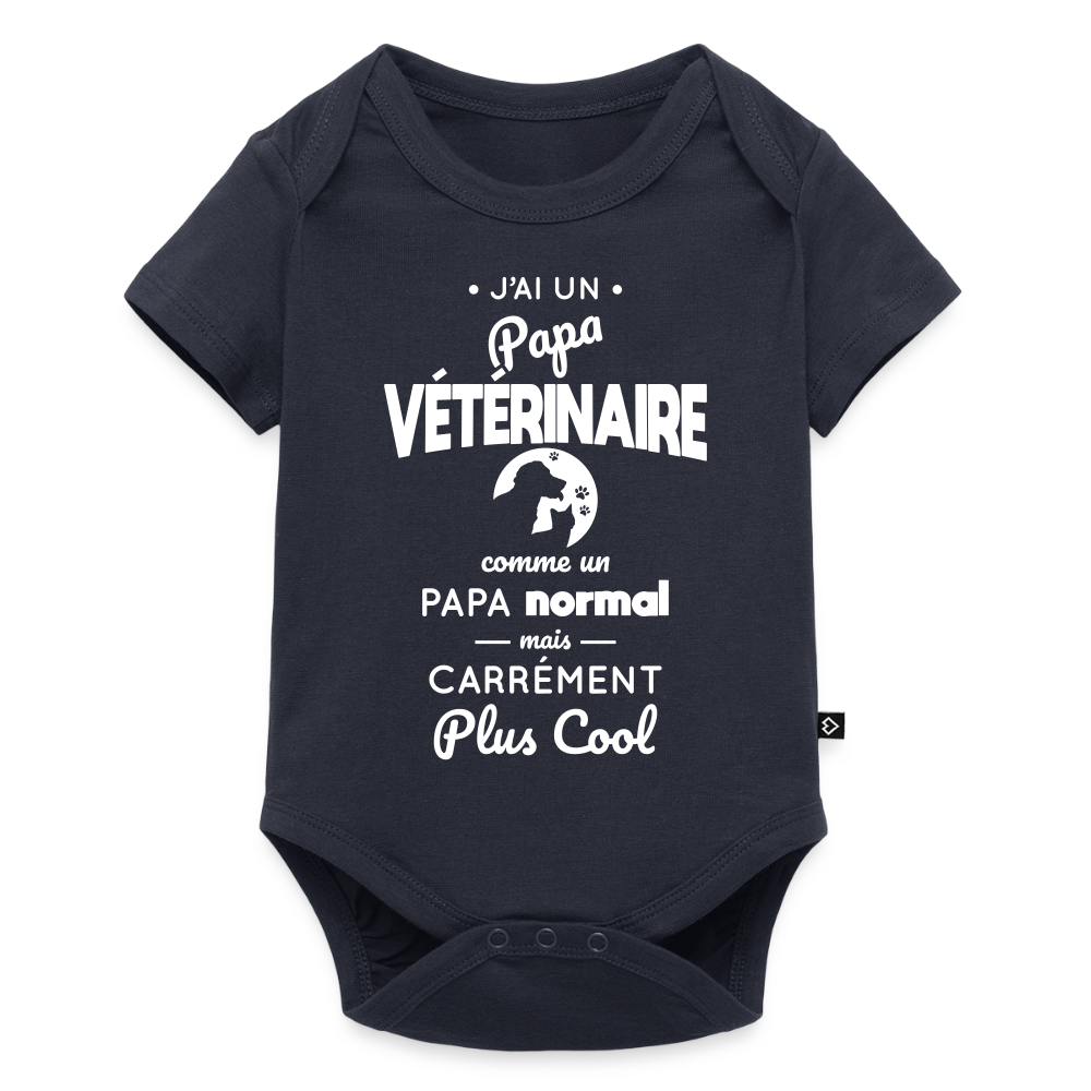 Body Bébé bio manches courtes - J'ai un papa vétérinaire - bleu marine