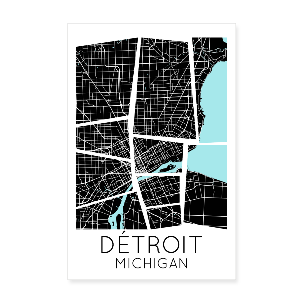 Poster Détroit - Plan Détroit - 20 x 30 cm - blanc