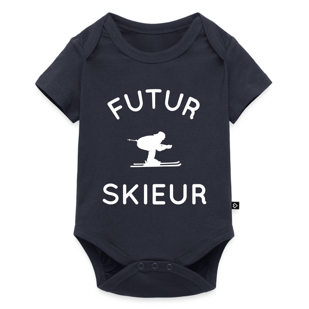 Body Bébé bio manches courtes - Futur skieur - bleu marine