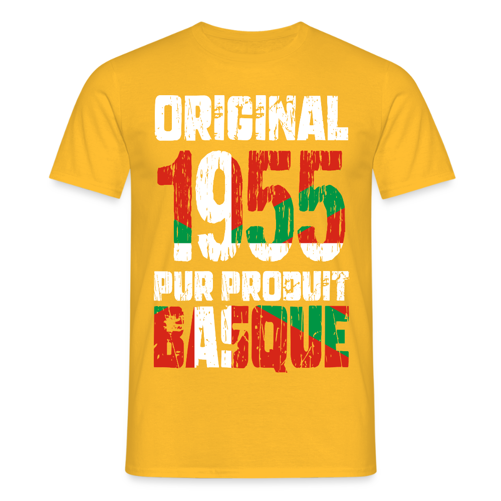 T-shirt Homme - Anniversaire 70 Ans - Original 1955 - Pur produit Basque - jaune