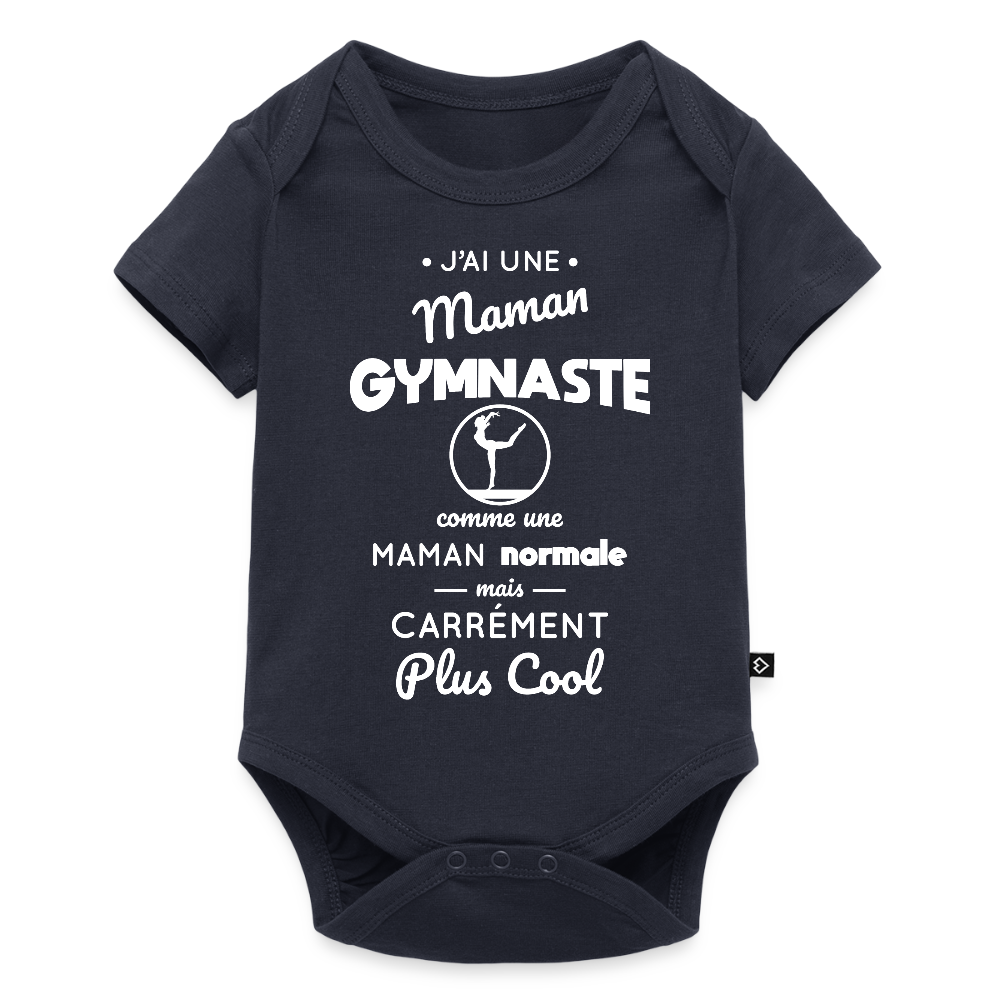 Body Bébé bio manches courtes - J'ai une maman gymnaste - bleu marine