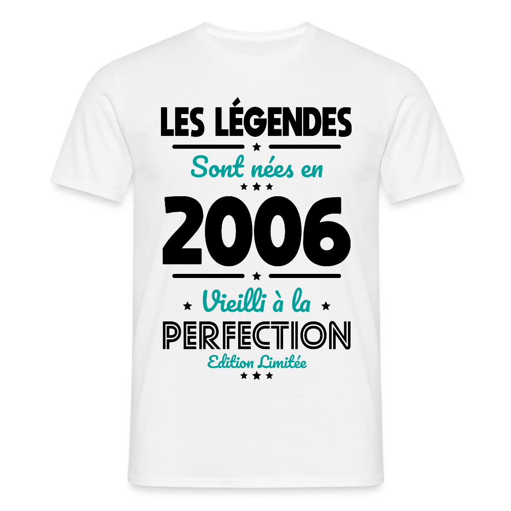 T-shirt anniversaire homme 20 ans couleur claire – Les légendes sont nées en 2006 - blanc