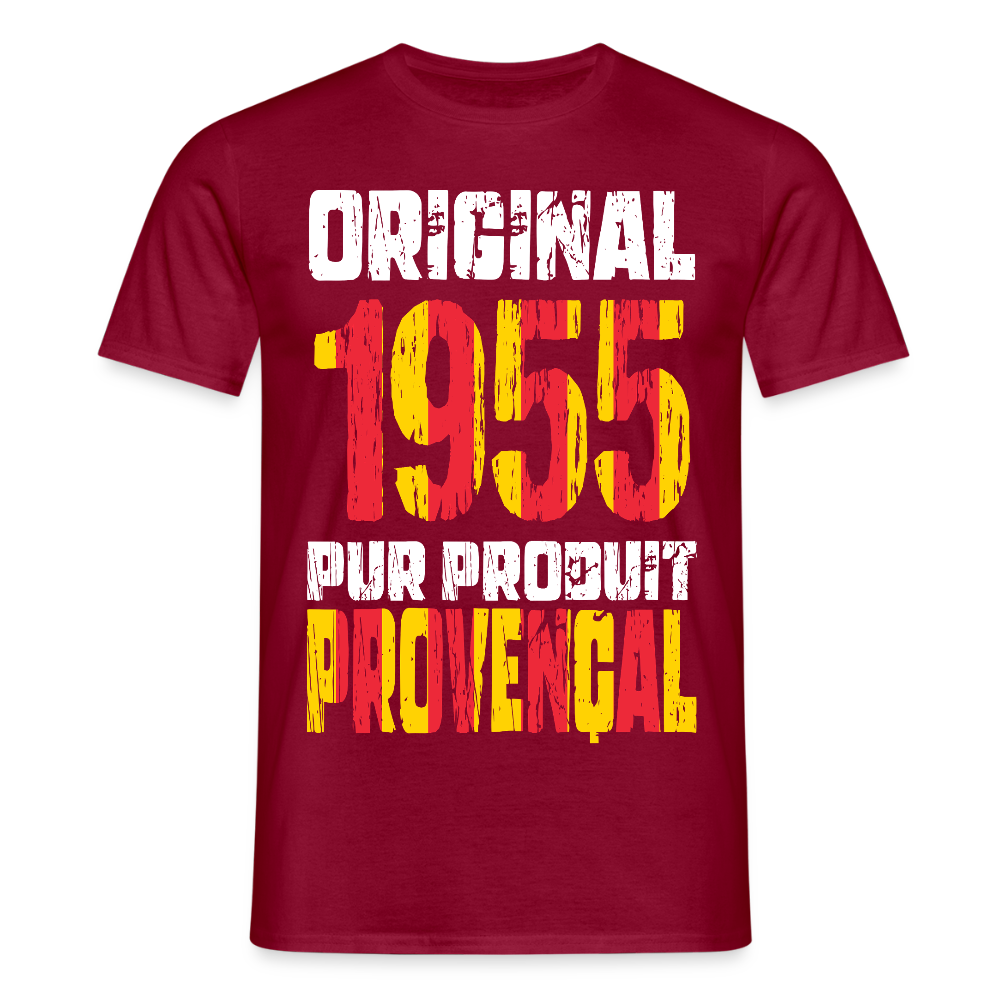 T-shirt Homme - Anniversaire 70 Ans - Original 1955 - Pur produit Provençal - rouge brique