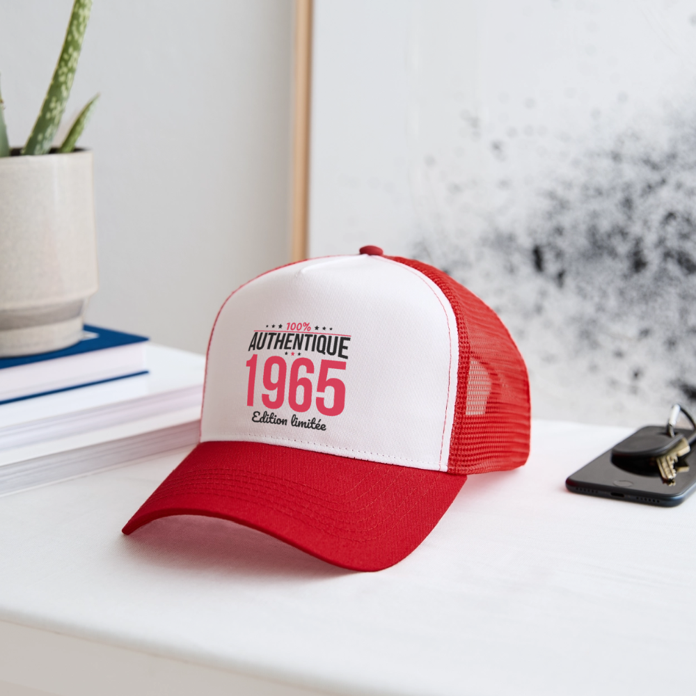 Casquette Trucker - Anniversaire 60 Ans - 100% Authentique 1965 - blanc/rouge