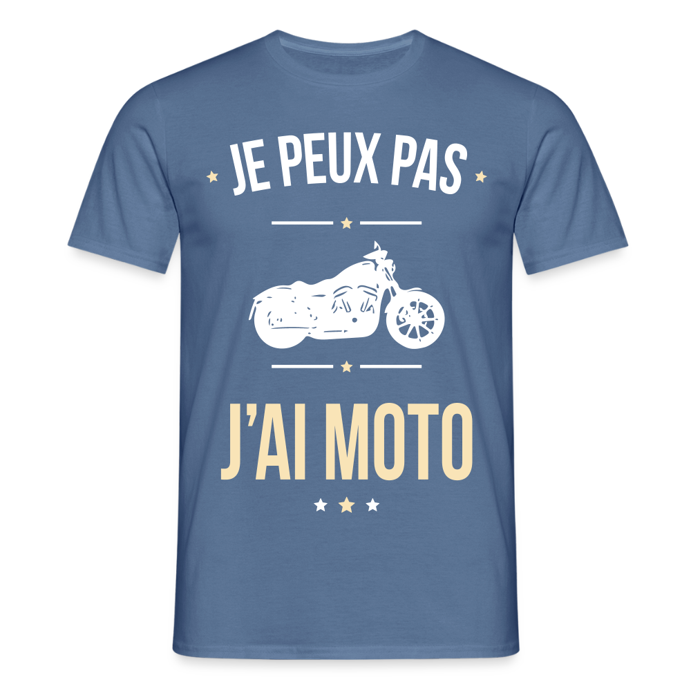 T-shirt Homme - Je peux pas j'ai Moto - bleu pigeon
