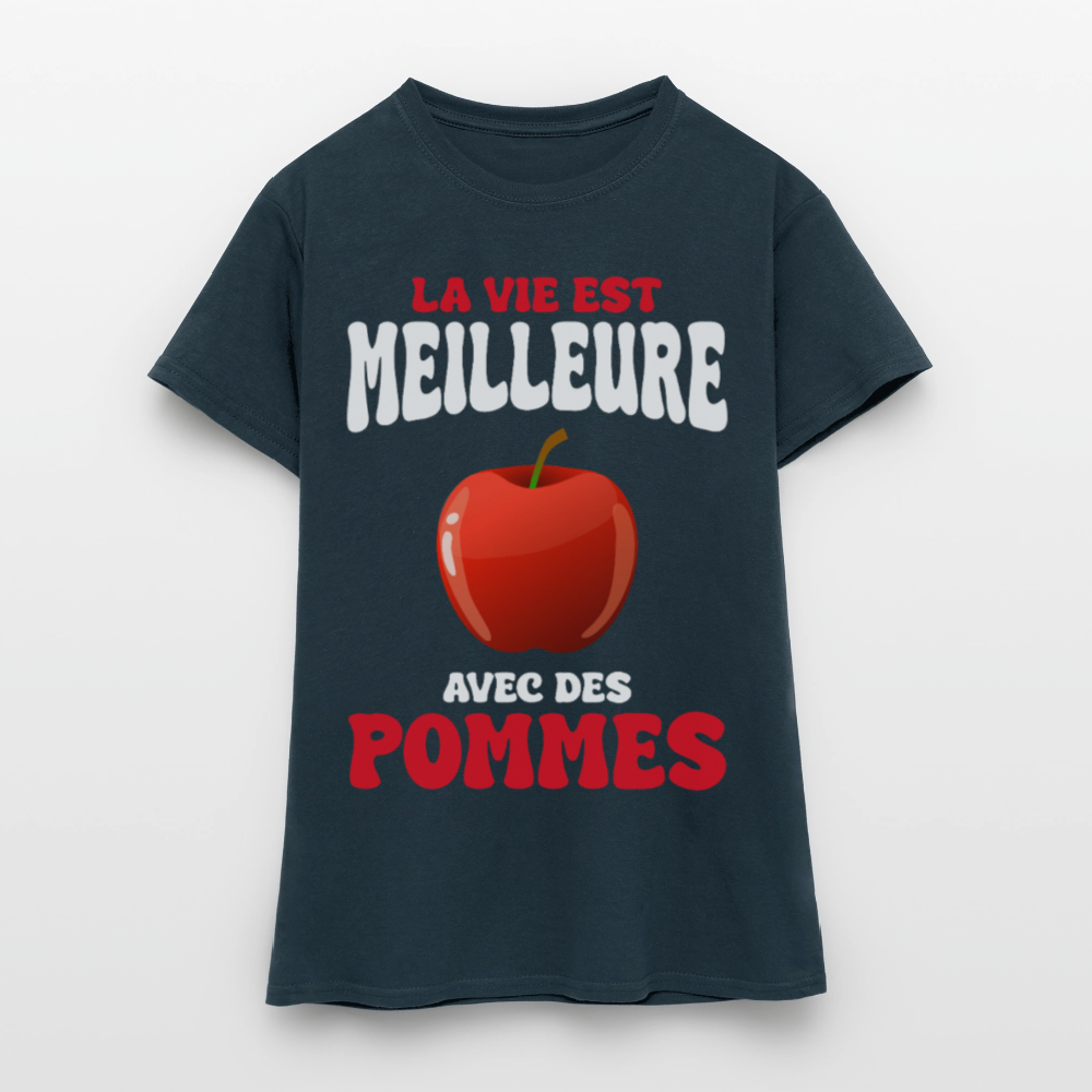 T-shirt Femme - La vie est meilleure avec des pommes - marine
