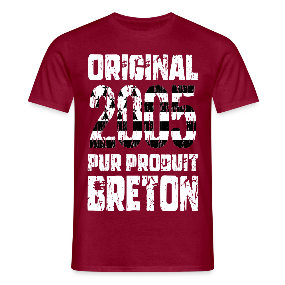 T-shirt Homme - Anniversaire 20 Ans - Original 2005 - Pur produit Breton - rouge brique