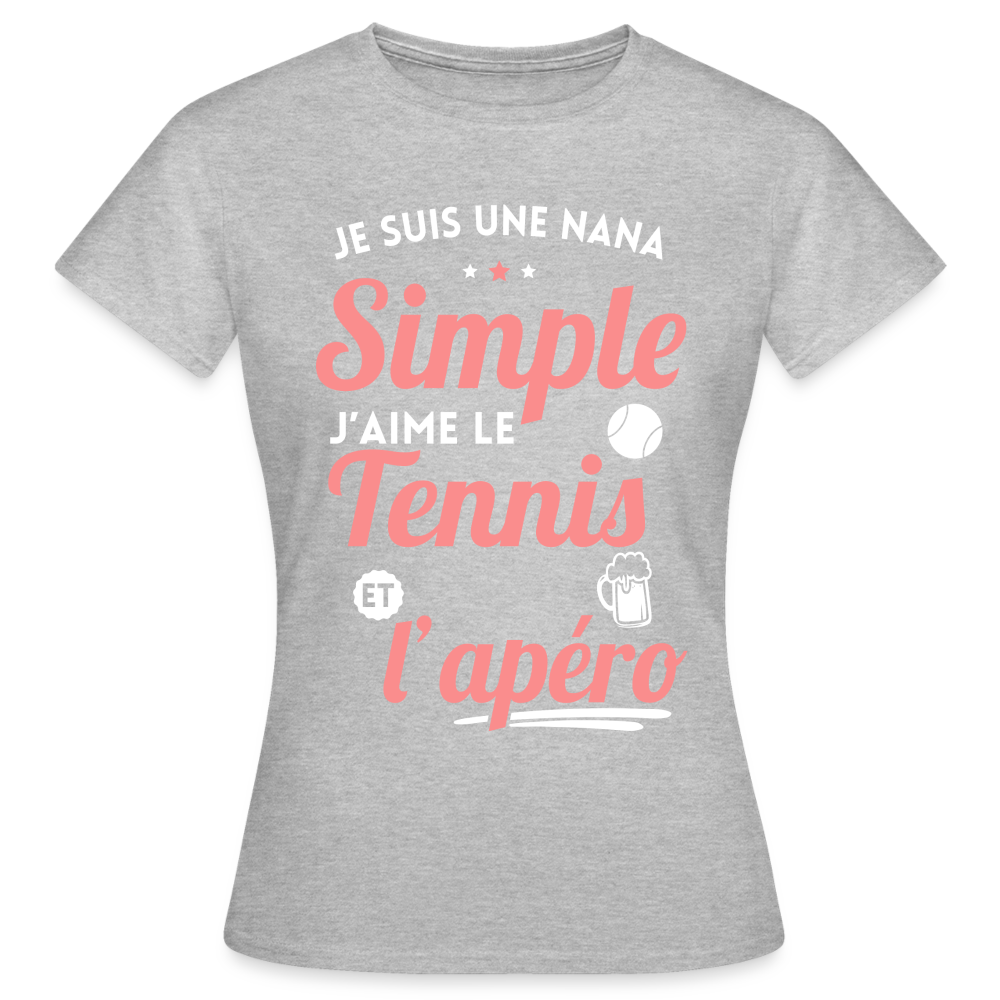 T-shirt Femme - J'aime le tennis et l'apéro - gris chiné