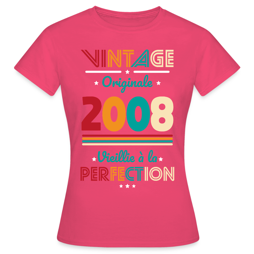 T-shirt anniversaire femme 18 ans – Vintage, originale, 2008 - rose azalée