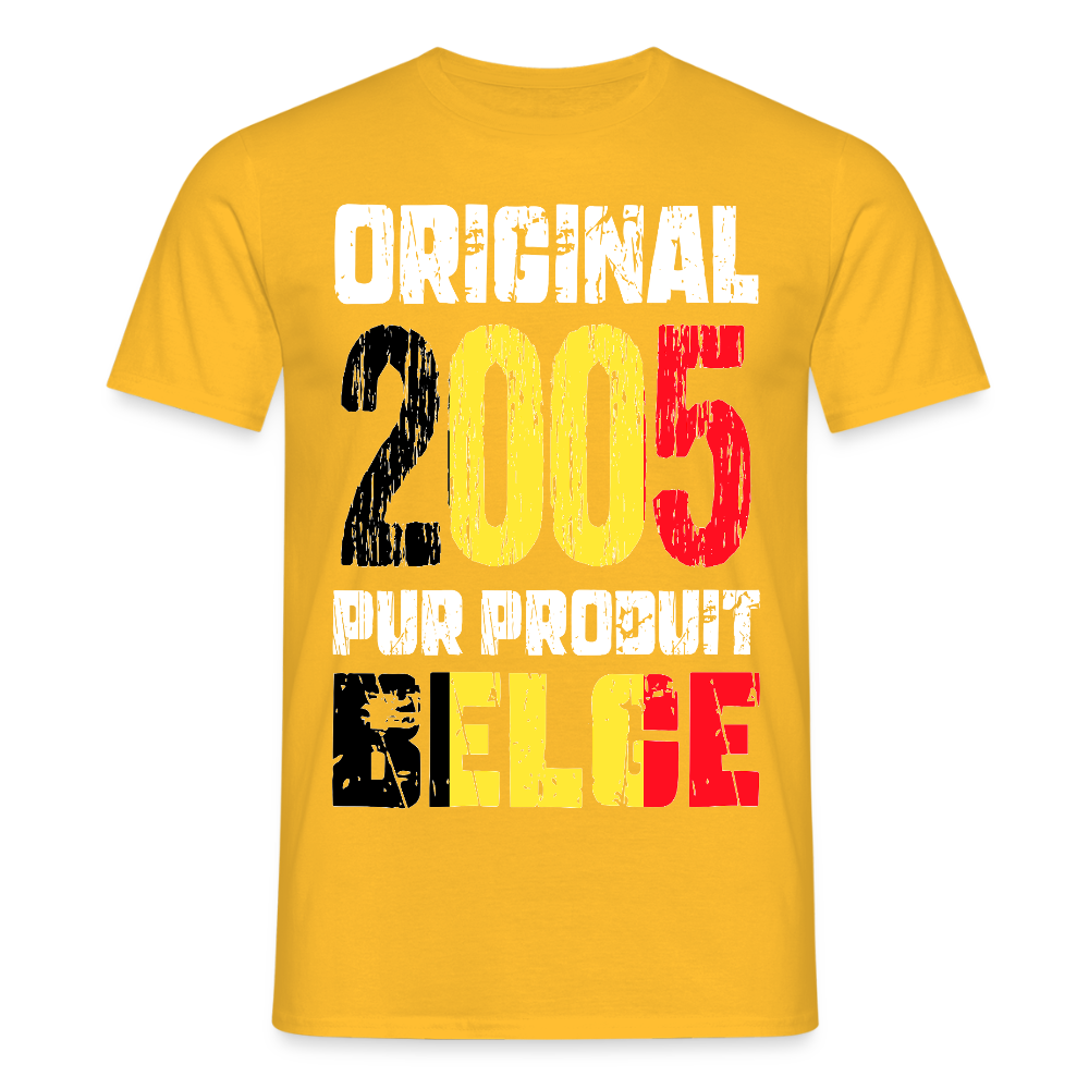 T-shirt Homme - Anniversaire 20 Ans - Original 2005 - Pur produit Belge - jaune