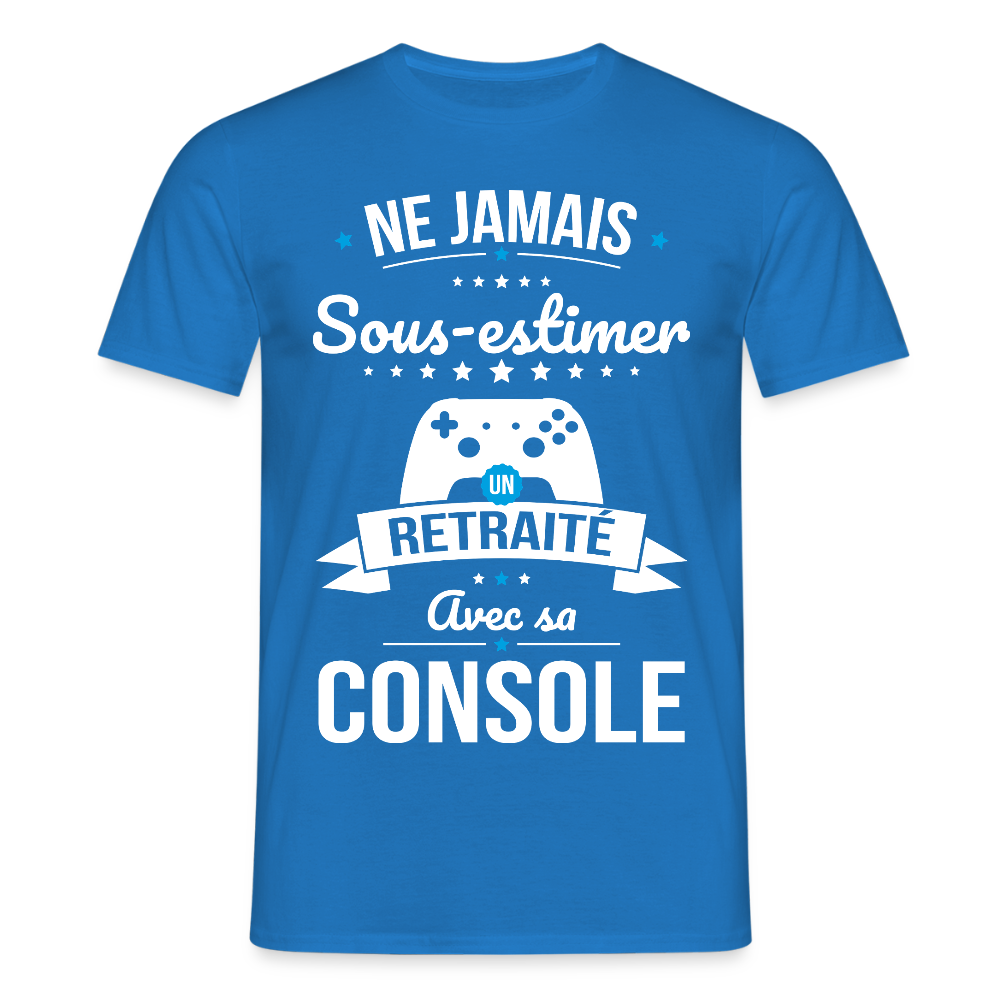 T-shirt Homme - Ne jamais sous-estimer un retraité avec sa console - bleu royal