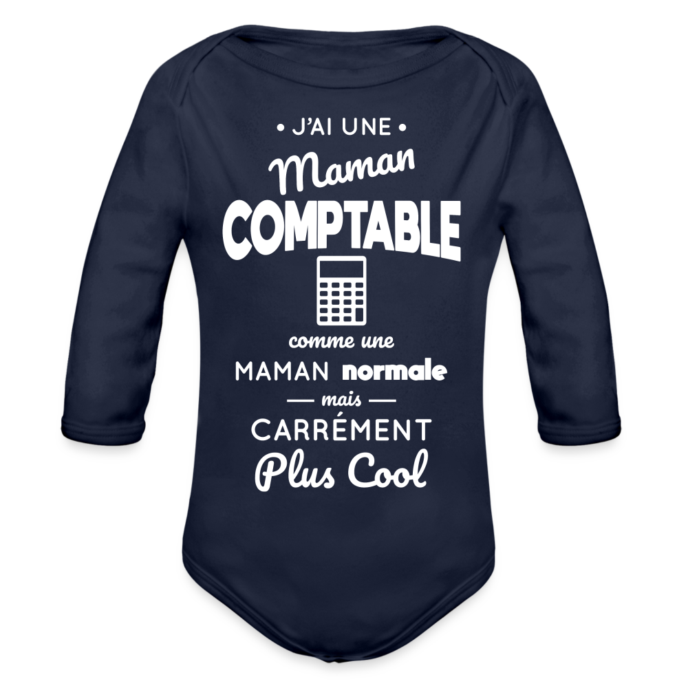 Body Bébé bio manches longues - J'ai une maman comptable - marine foncé