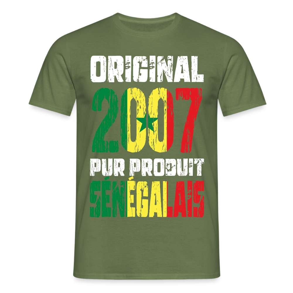 T-shirt Homme - Anniversaire 18 Ans - Original 2007 - Pur produit Sénégalais - vert militaire