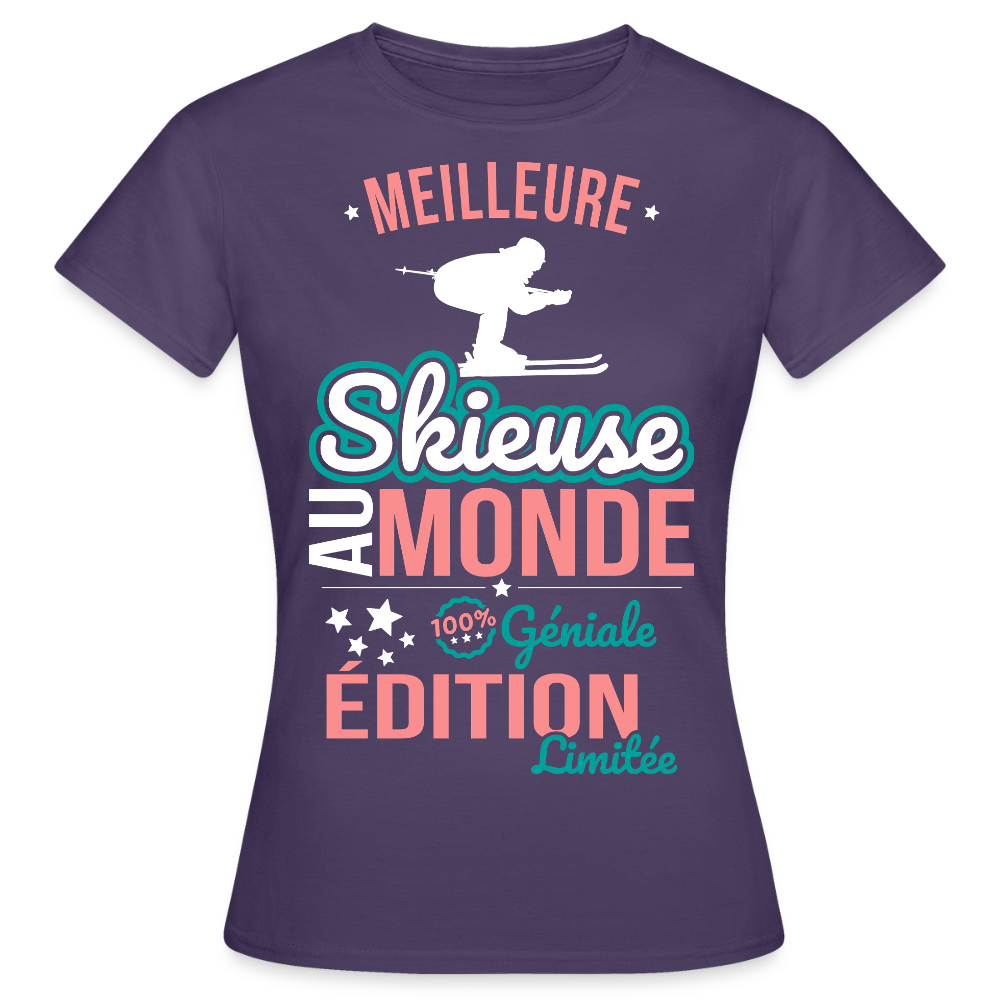 T-shirt Femme - Meilleure Skieuse au monde - 100% géniale - violet foncé