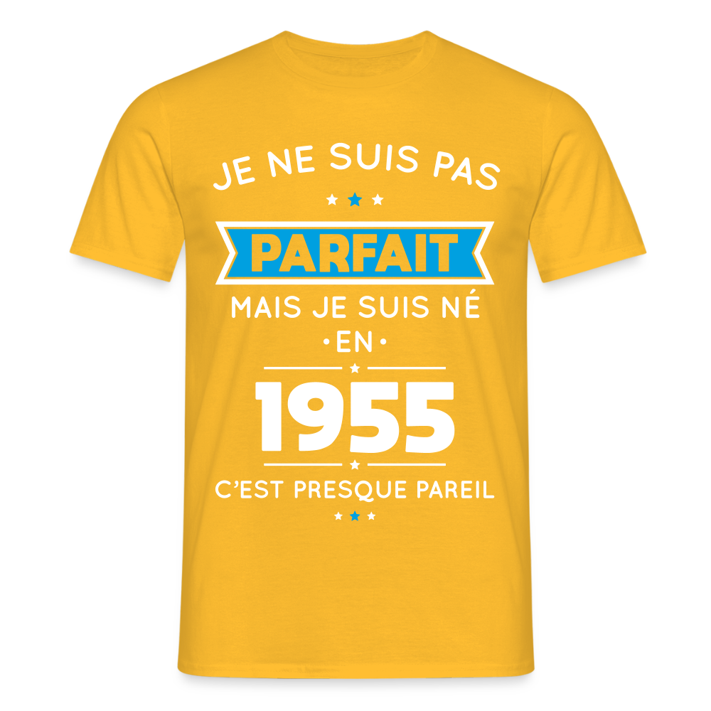 T-shirt Homme - Anniversaire 70 Ans - Pas parfait mais né en 1955 - jaune