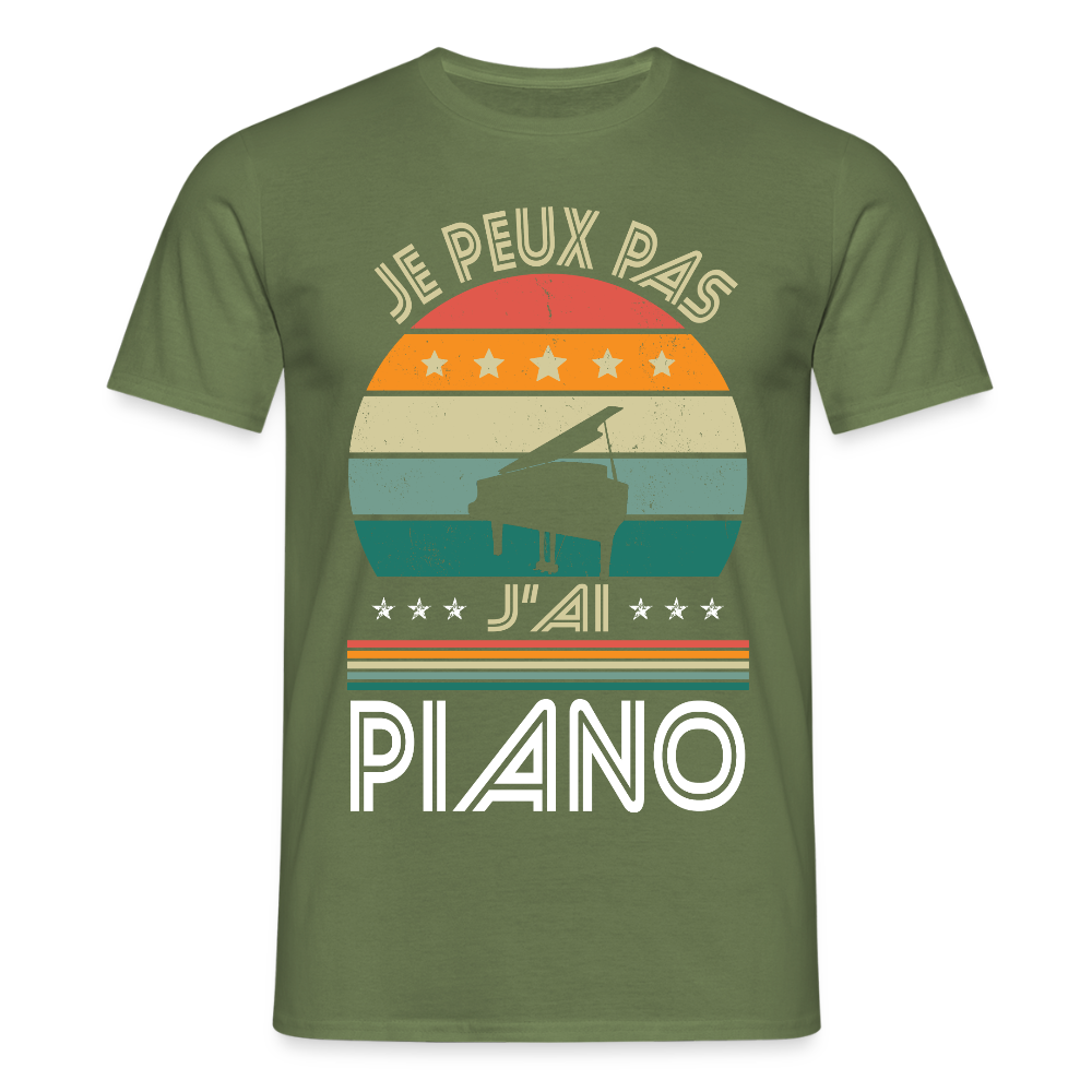 T-shirt Homme - Je peux pas j'ai Piano - vert militaire