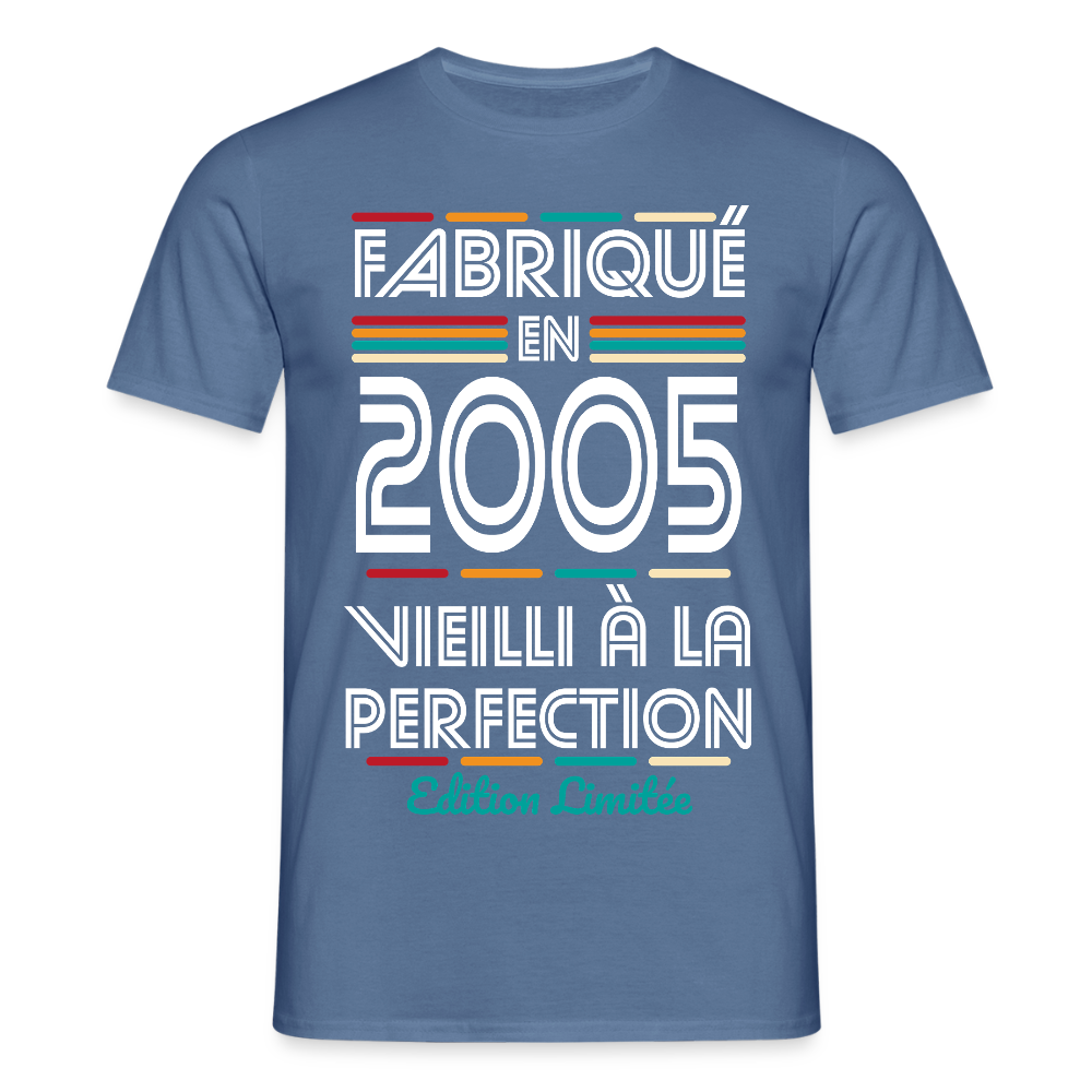 T-shirt Homme - Anniversaire 20 Ans - Fabriqué en 2005 - bleu pigeon