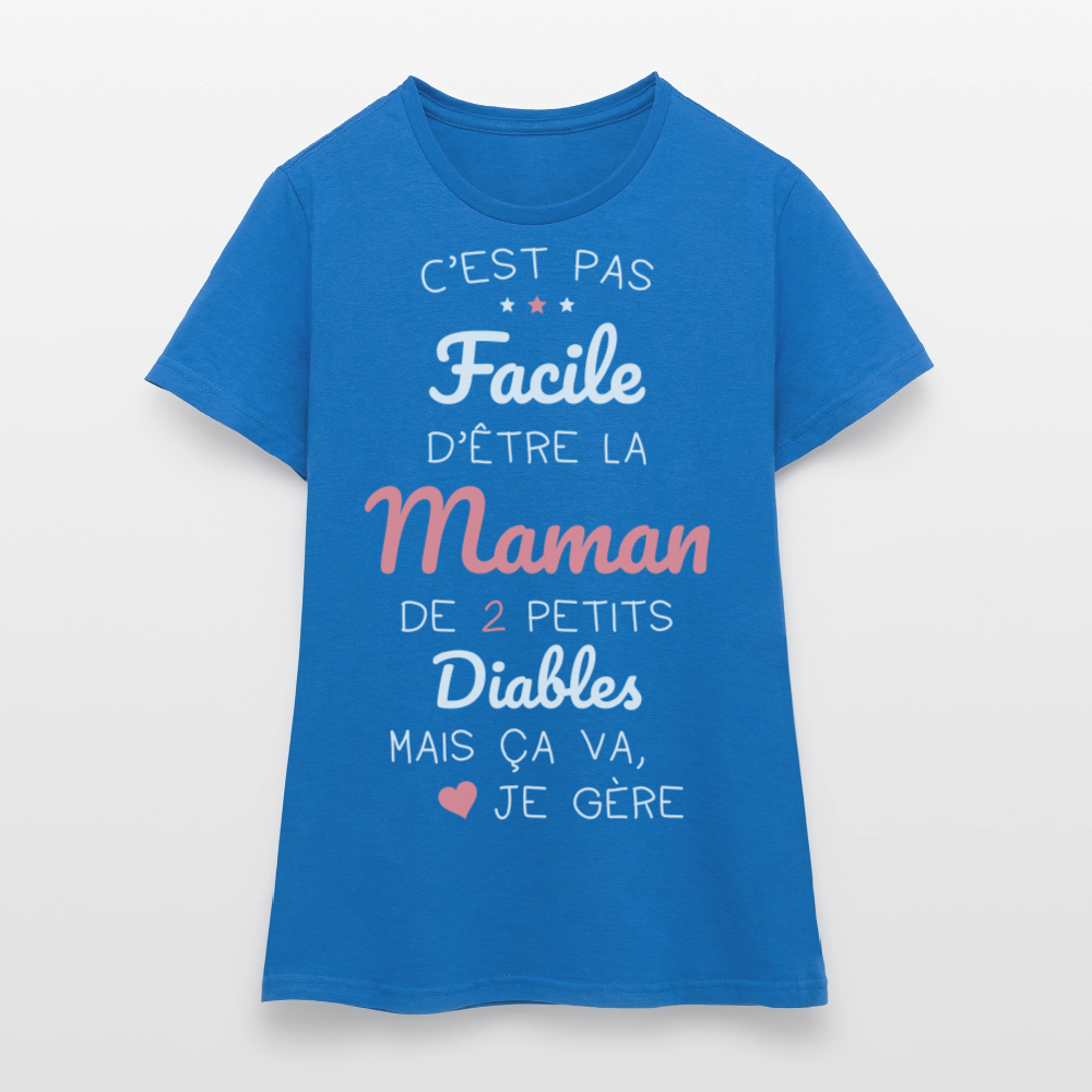 T-shirt Femme - Pas facile d'être la maman de 2 petits diables - bleu royal