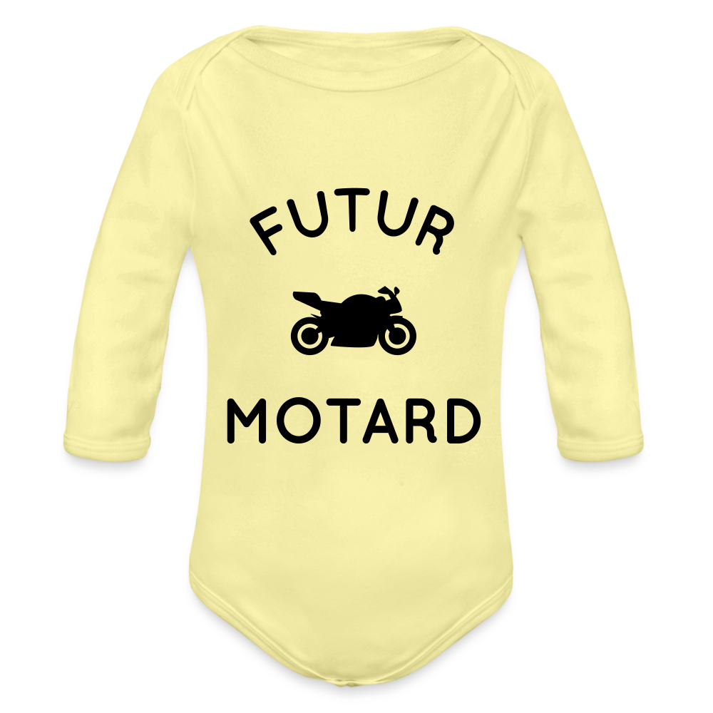 Body Bébé bio manches longues - Futur motard - jaune délavé