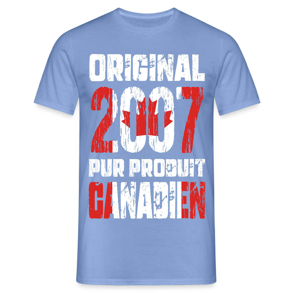 T-shirt Homme - Anniversaire 18 Ans - Original 2007 - Pur produit Canadien - carolina blue