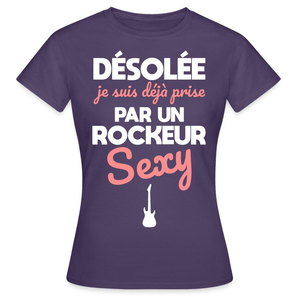 T-shirt Femme - Je suis prise par un rockeur sexy - violet foncé