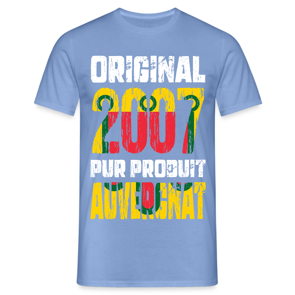 T-shirt Homme - Anniversaire 18 Ans - Original 2007 - Pur produit Auvergnat - carolina blue