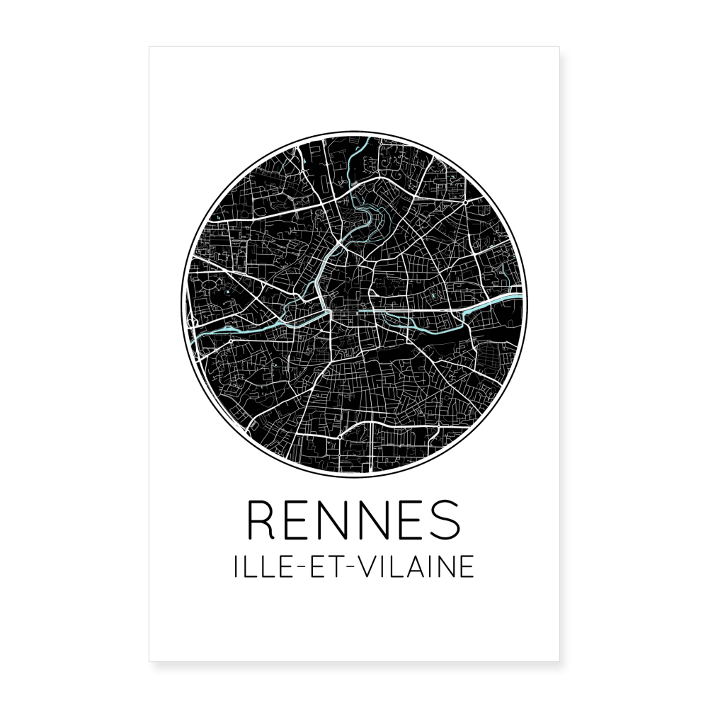 Poster Rennes - Plan Rennes - 60 x 90 cm - blanc