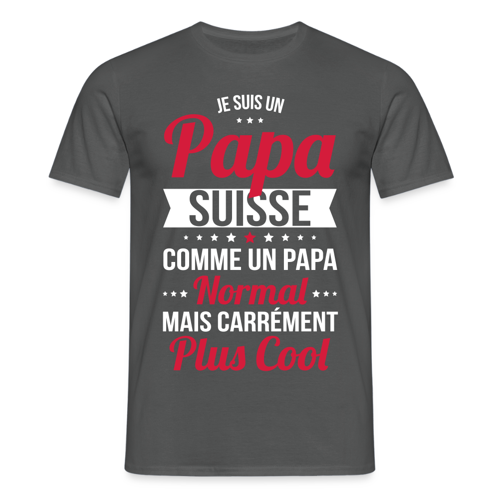T-shirt Homme - Papa Suisse Plus Cool - charbon