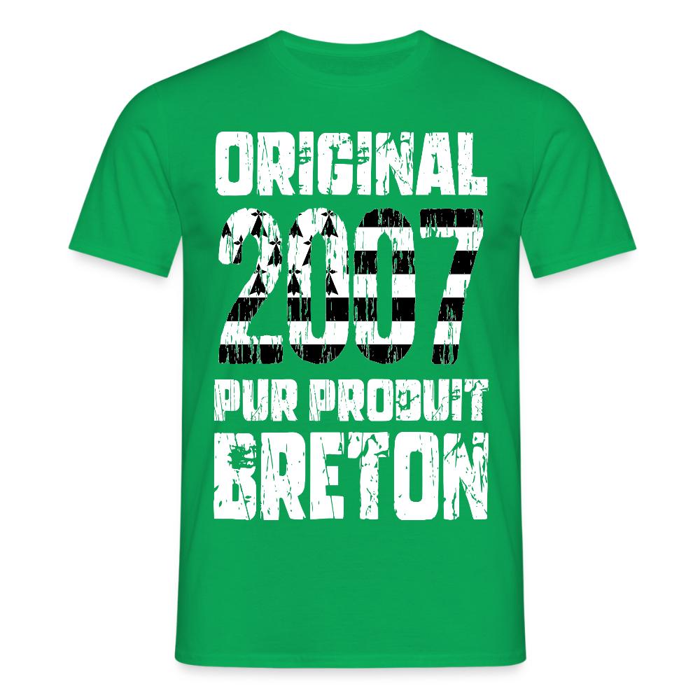 T-shirt Homme - Anniversaire 18 Ans - Original 2007 - Pur produit Breton - vert