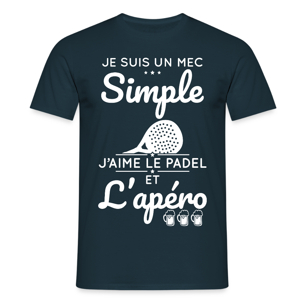 T-shirt Homme - Mec Simple j'aime le Padel et L'apéro - marine