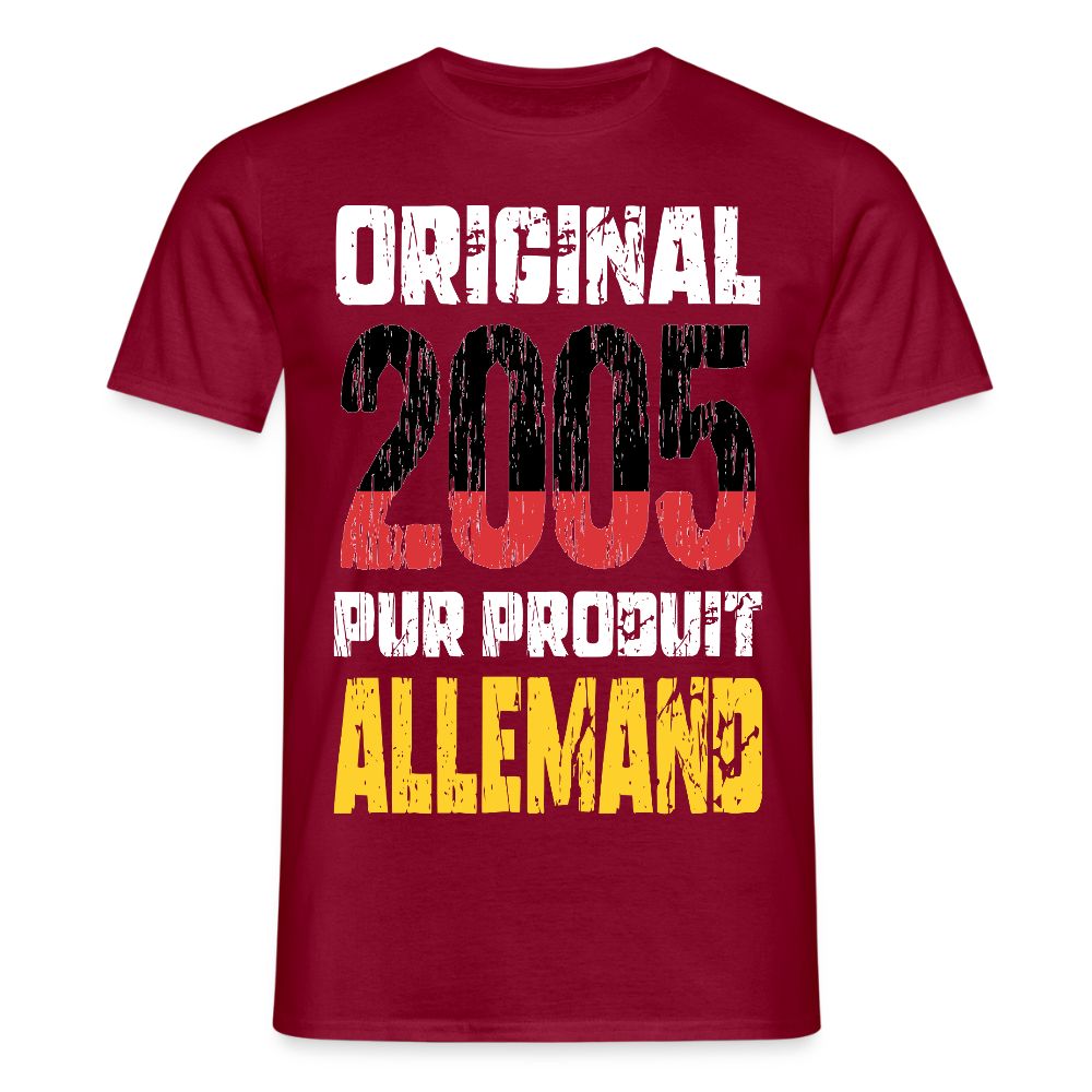T-shirt Homme - Anniversaire 20 Ans - Original 2005 - Pur produit Allemand - rouge brique