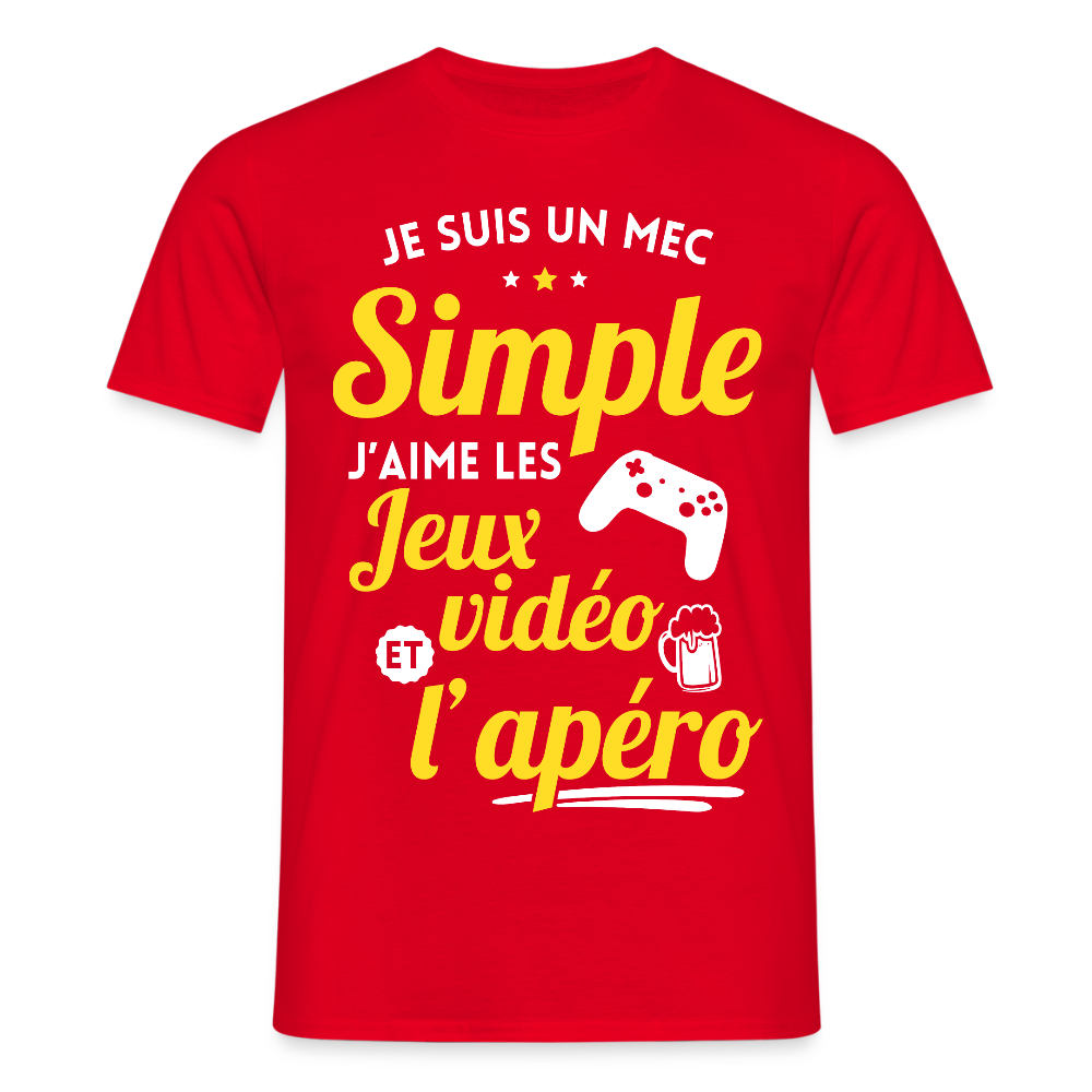 T-shirt Homme - J'aime les jeux vidéo et l'apéro - rouge